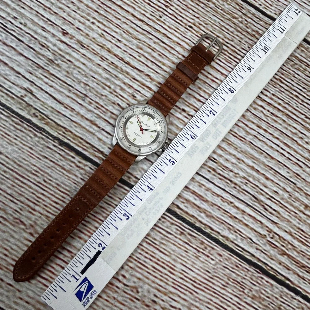 GreatLand Water Resistant Quartz Watch Brown Leather Strap Silver Tone Case‎